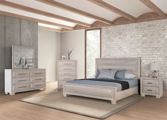 Furniture of America® Chemnitz White Oak Eastern King Panel Bed-1