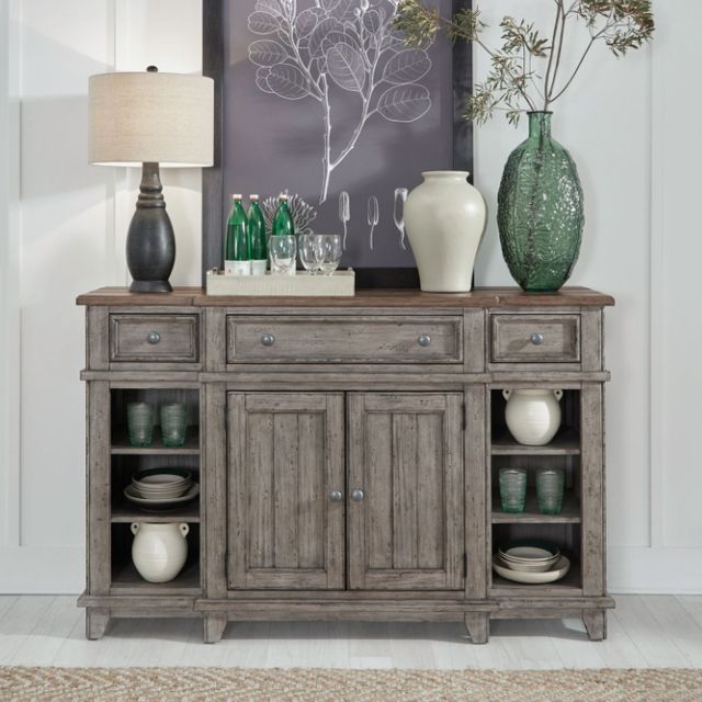 Liberty Furniture River Place Riverstone Gray/Tobacco Breakfront Server-1