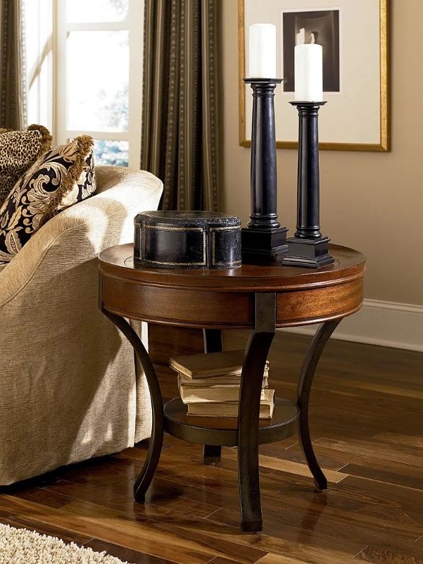 Hammary® Sunset Valley Mahogany Round End Table with Antique Bronze Base-1