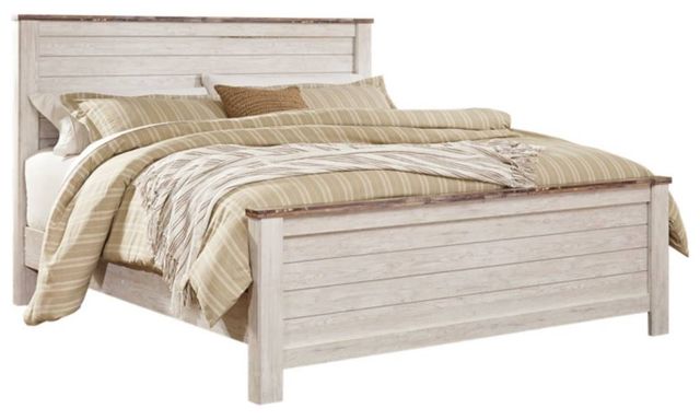 Signature Design by Ashley® Willowton 6-Piece Whitewash King Panel Bed Set-1