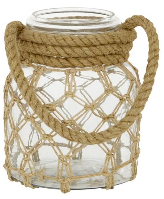 Deco Marche Clear Glass 9'' Candle Lantern with Rope Handle-1
