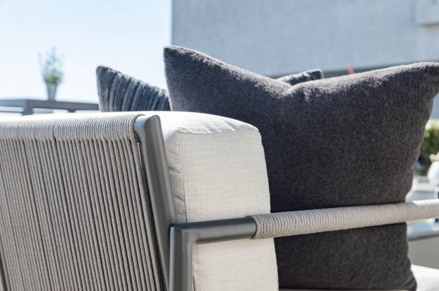 Sunset West Pietra Stone Gray Aluminum/Olefin Rope Outdoor Loveseat with Echo Ash Cushion-4