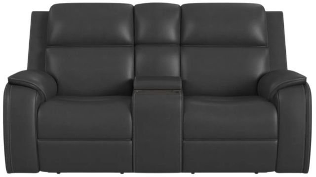 Flexsteel® Ziggy Iron Leather Power Reclining Loveseat with Console, Power Headrest and Lumbar-1