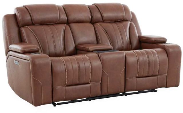 Liberty Furniture Caswell Nature Chestnut Leather Power Reclining Loveseat with Console-0