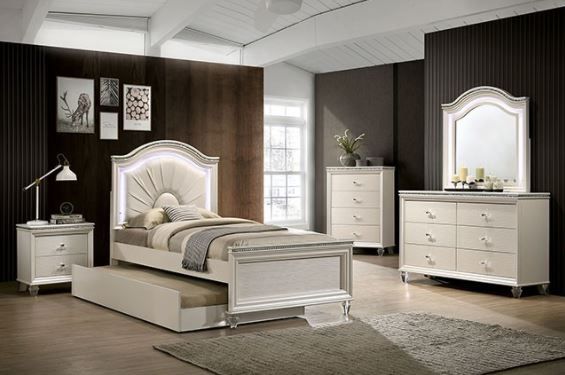 Furniture of America® Allie Pearl White Twin Bed-1