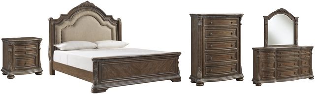 Signature Design by Ashley® Charmond 5-Piece Brown King Upholstered Sleigh Bed Set-0