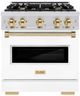 ZLINE Classic Autograph Edition 30" Satin Stainless Steel Pro Style Gas and with White Matte Door and Polished Gold Accents-0