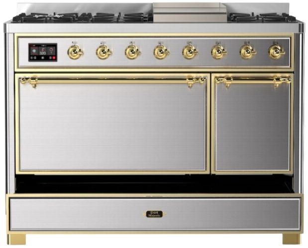 Ilve® Majestic III 48" Stainless Steel Pro Style Dual Fuel Natural Gas Range with 8 Burners and Brass Trim-2