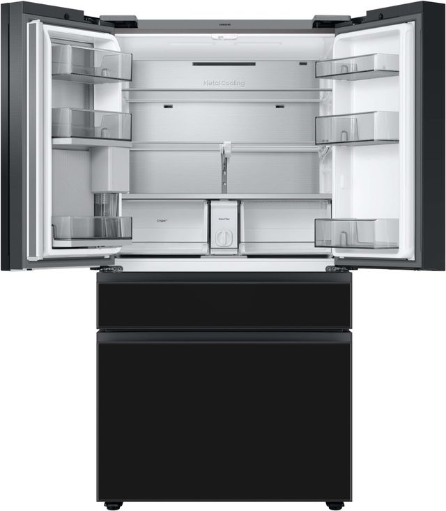 Samsung Bespoke 23 Cu. Ft. Charcoal Glass/Custom Panel Ready French Door Refrigerator with Family Hub™-3