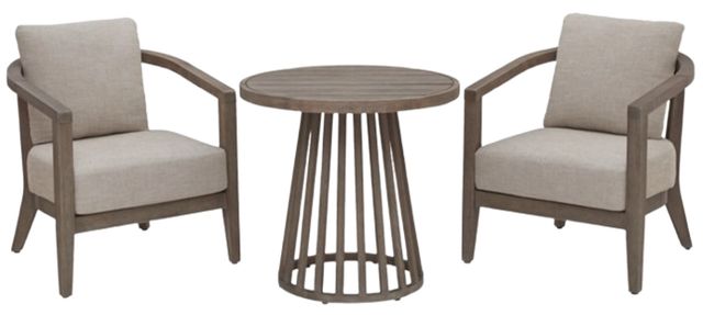 Signature Design by Ashley® Sunset Lake 3-Piece Beige Fabric/Wooden Outdoor Conversation Set-0