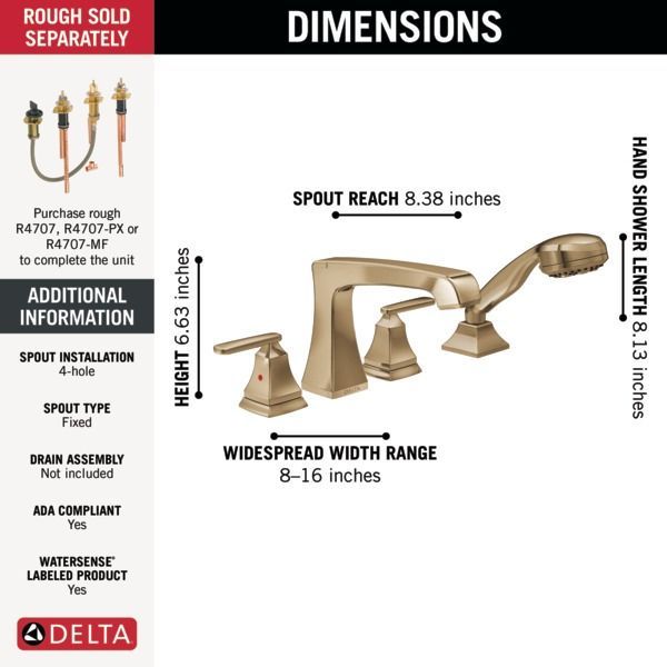 Delta Ashlyn® Roman Champagne Bronze Tub Trim with Hand Shower-2