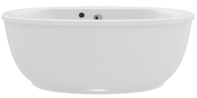 KOHLER® Sunstruck® White 65-1/2" x 35-1/2" Oval Freestanding Bath with Bask® Heated Surface and Fluted Shroud-1