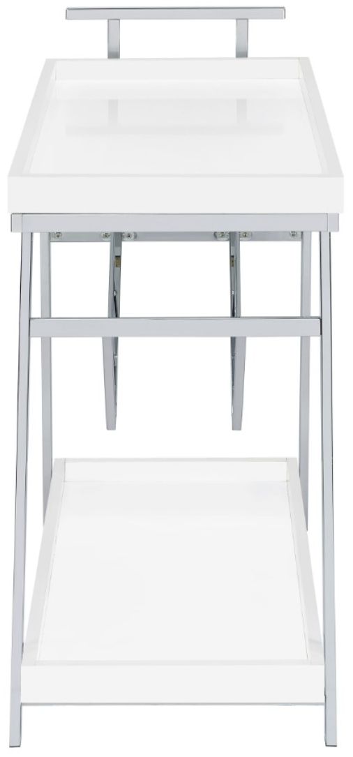 Coaster® Kinney White/Chrome 2-Tier Bar Cart with Storage Drawer-3