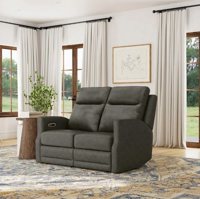 Flexsteel® Maxwell Cinder Leather Power Reclining Loveseat with Power Headrest and Lumbar-2