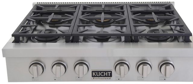 Kucht Professional KFX Series 36" Stainless Steel Propane Gas Range Top with Classic Silver Knobs-3