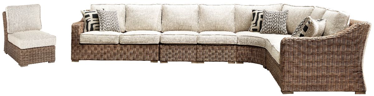 Signature Design by Ashley® Beachcroft 6-Piece Beige/Brown Outdoor Fabric/Wicker Seating Set