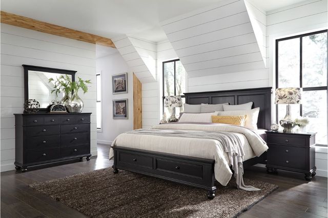 aspenhome® Oxford Rubbed Black Queen Panel Storage Bed-1