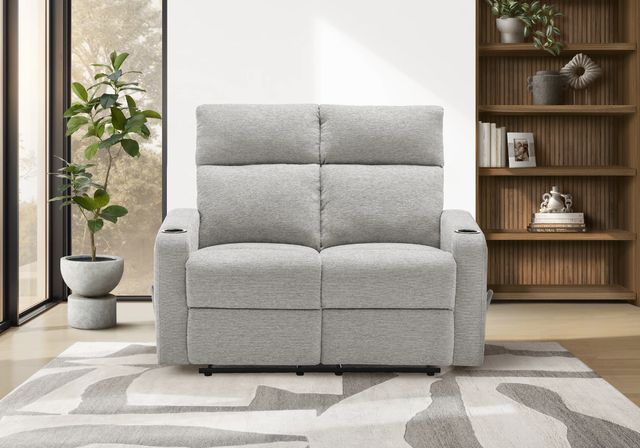 Monarch Specialties Inc. Light Grey 50" Small Upholstered Manual 2-Seater Reclining Loveseat-1