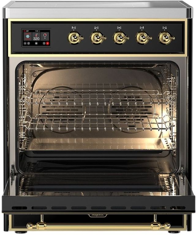 Ilve® Majestic III 30" Glossy Black Pro Style Induction Range with Triple Glass Door and Brass Trim-1