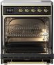Ilve® Majestic III 30" Glossy Black Pro Style Induction Range with Triple Glass Door and Brass Trim-1
