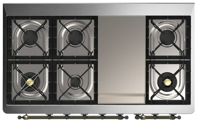 Ilve® Majestic III 48" Blue Gray Pro Style Dual Fuel Liquid Propane Range with Triple Glass Door and Burnished Trim-2