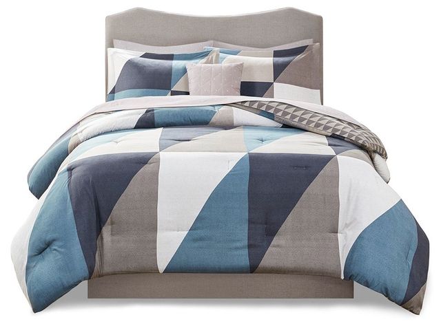 Olliix by Madison Park Essentials Remy Navy King Reversible Complete Bed Set Includes Sheets-0