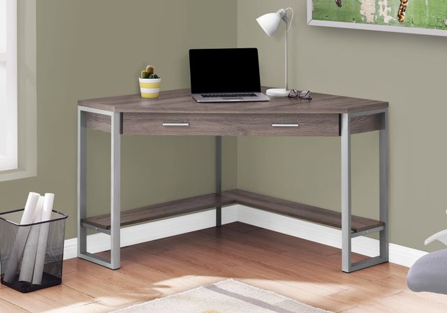 Monarch Specialties Inc. 42"L Dark Taupe and Silver Metal Corner Computer Desk-1