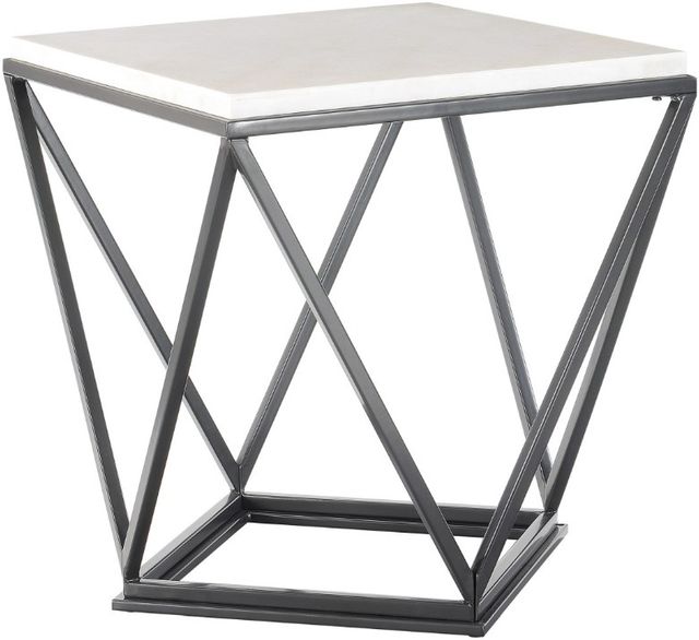 Elements International Riko Black End Table with White Marble Top-0