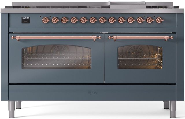 Ilve® Nostalgie II Series 60" Blue Grey Pro Style Dual Fuel Range-0