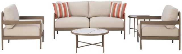 Signature Design by Ashley® Big Creek Cove 5-Piece Beige/Brown Aluminum/Fabric/Wooden Outdoor Conversation Set-2