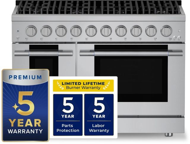 Hauslane HausPro 48" Stainless Steel Pro-Style Gas Range with Stainless Steel Knobs-1