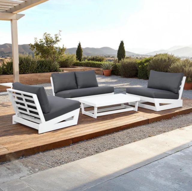 Linon Bluffton 4-Piece Gray/White Acacia/Fabric Outdoor Conversation Set-4