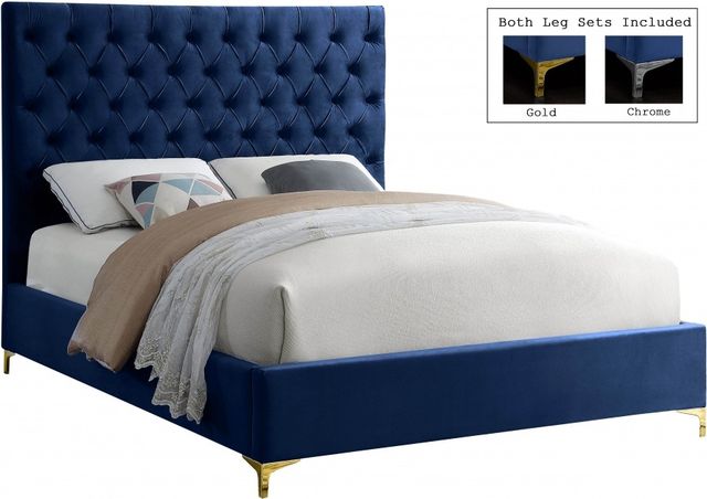 Meridian Furniture Cruz Navy Velvet Queen Bed-0