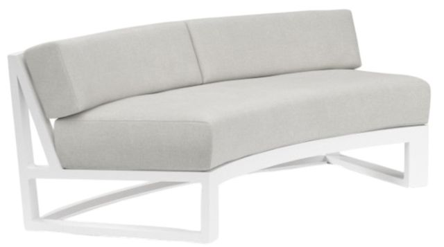Sunset West Newport Satin White Aluminum Curved Armless Outdoor Loveseat with Cast Silver Cushion-0