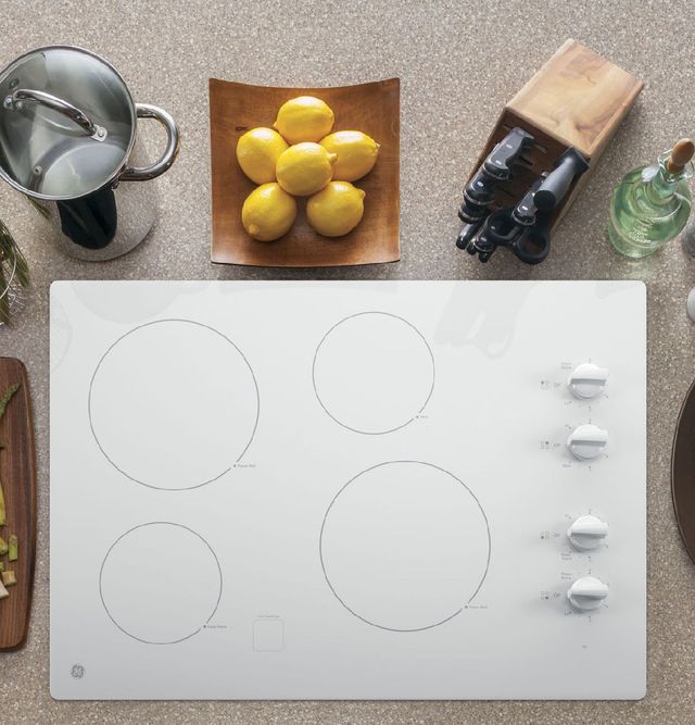GE® 30" White Built-In Knob Control Electric Cooktop-3
