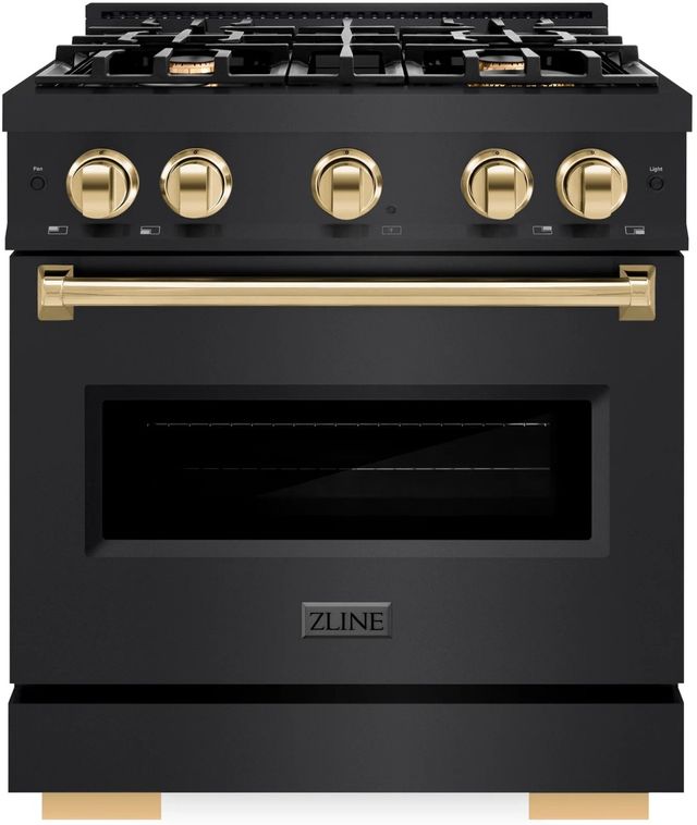 ZLINE Classic Autograph Edition 30" Black Stainless Steel Pro Style Dual Fuel Range with Polished Gold Accents-0