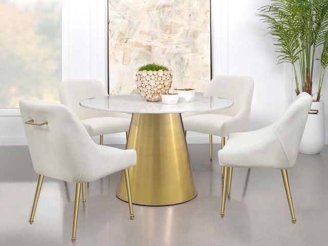 Coaster® Ambrose White Dining Table with Brushed Gold Base-3