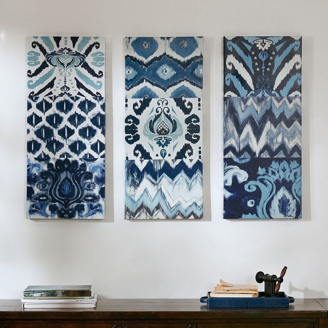 Olliix by Madison Park Flourish Ikat 3 Piece Blue Gel Coat Canvas Set-3