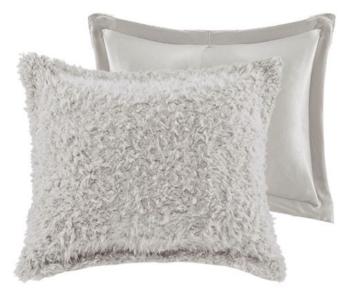 Olliix by Madison Park Nova Grey Full/Queen Faux Mohair Reverse Faux Mink Comforter Set-1