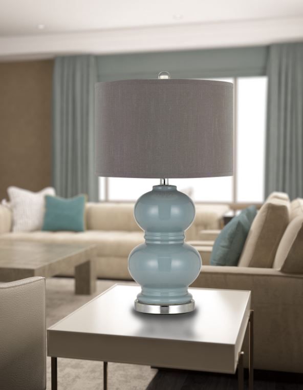 Cal® Lighting & Accessories 2-Piece Bergamo Brushed Steel/Slate Blue Table Lamp Set-2
