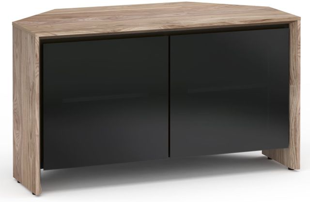 Salamander Designs® Barcelona 221 Corner Cabinet-Natural Walnut/Black Glass-0