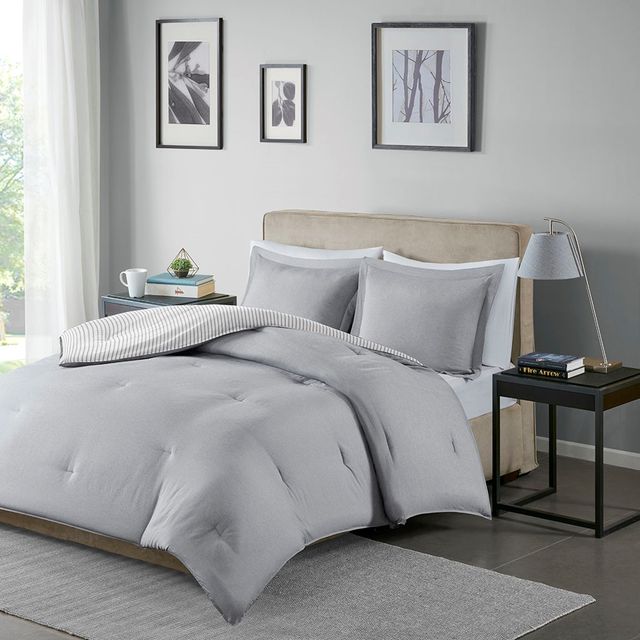 Olliix by Madison Park Essentials Hayden Grey Twin/Twin XL Reversible Yarn Dyed Down Alternative Comforter Set-1