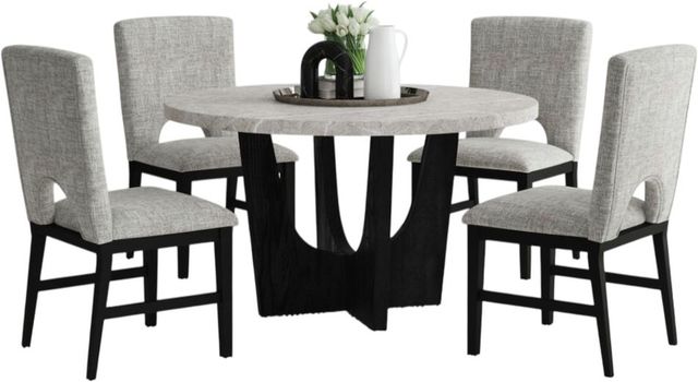 Elements International Oregon 5-Piece Gray Marble Top Dining Set with Black Base-0