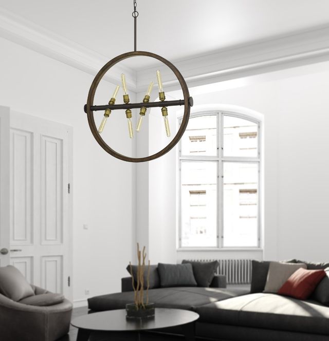Cal® Lighting & Accessories Teramo Iron/Oak Chandelier-1