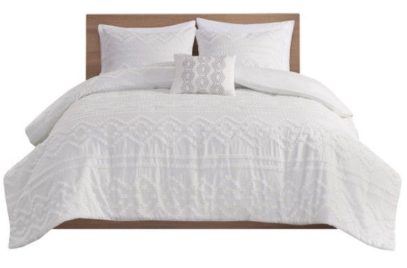 Olliix by Intelligent Design Annie Ivory Twin/Twin XL Solid Clipped Jacquard Comforter Set-0