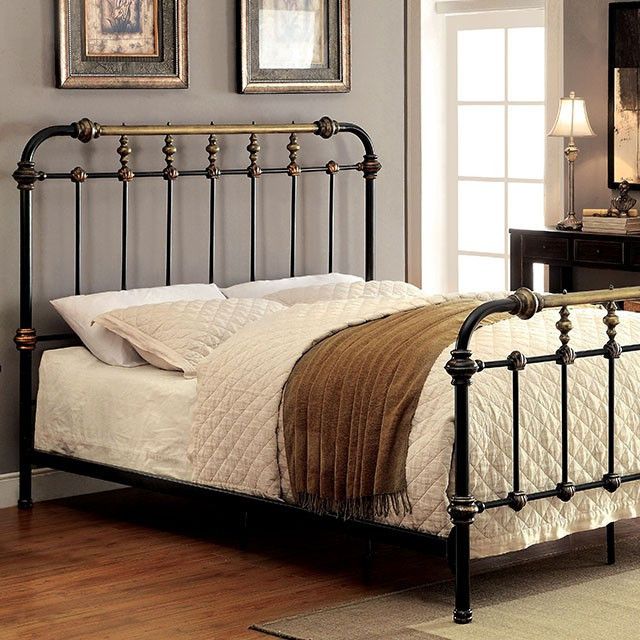 Furniture of America® Riana Antique Black Queen Metal Bed-1