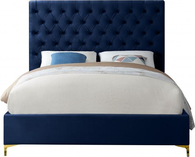 Meridian Furniture Cruz Navy Velvet Queen Bed-1