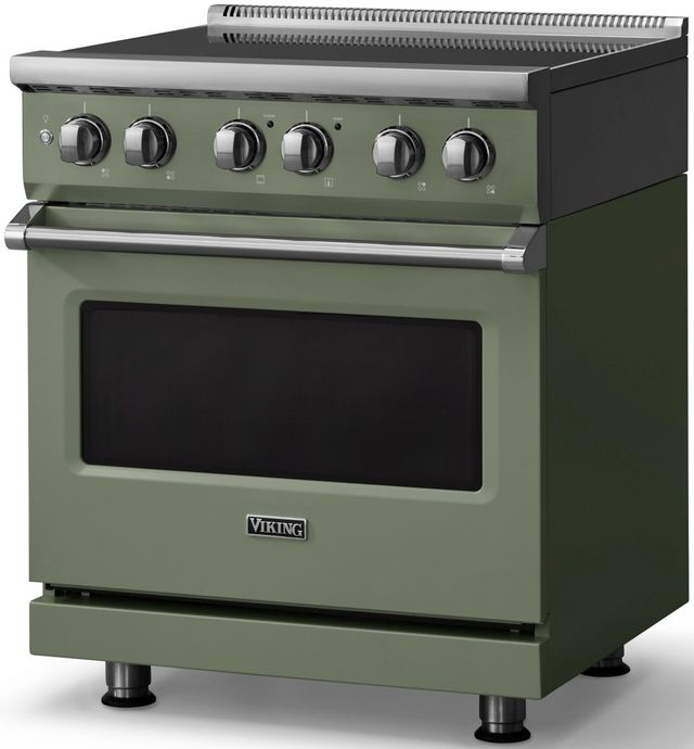 Viking® 5 Series 30" Eucalyptus Pro Style Induction Range with Polished Chrome Trim-3
