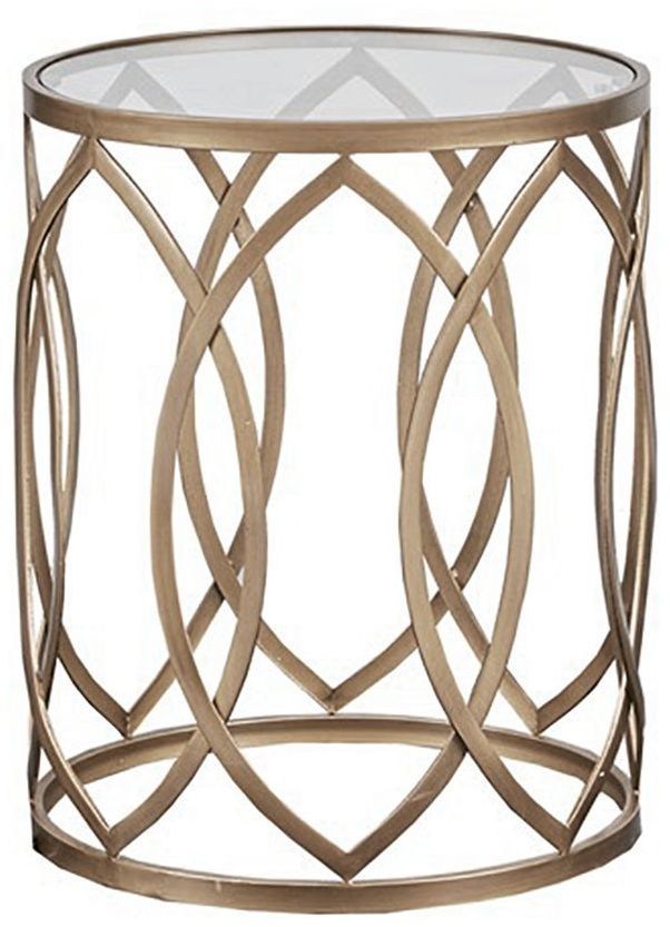 Olliix by Madison Park Tempered Glass Accent Table with Bronze Base-0