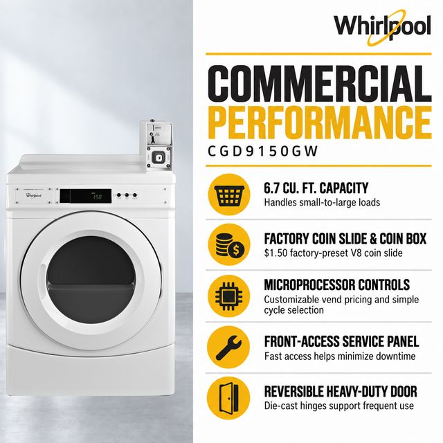 Whirlpool Commercial 6.7 Cu. Ft. Coin-Operated Gas Front-Load Dryer - White-3